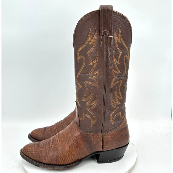 Nocona Men Size 9D Brown Leather Pull On Cowboy Western Boot - Picture 1 of 14